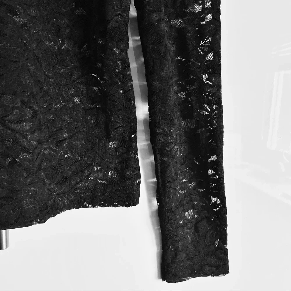 Anthropologie Puff-Sleeve Sheer Lace Top Blouse in Black Onyx Size S NWT